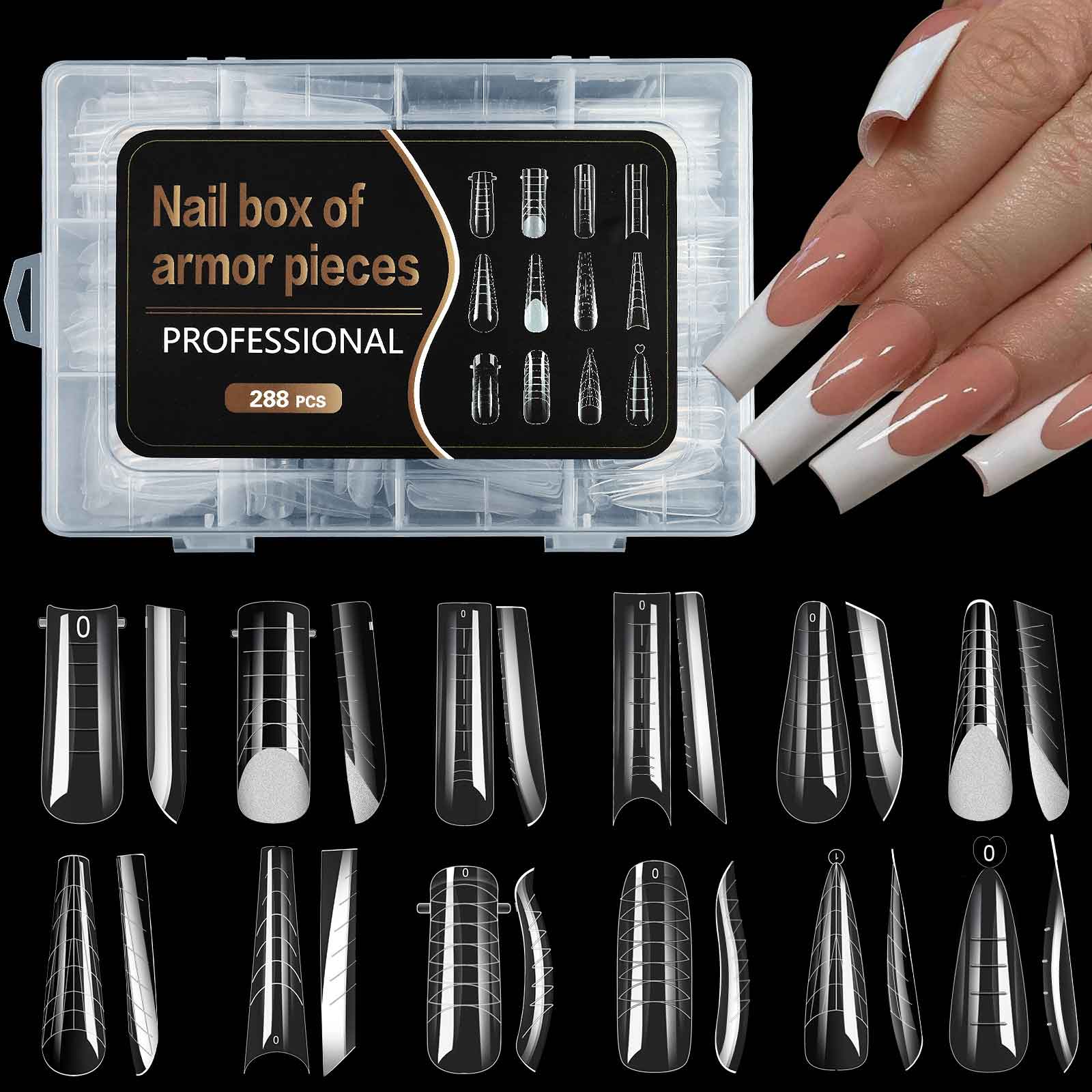 Dual Nail Forms Nail Tips 12 Shapes 288pcs para sa poly nail gel