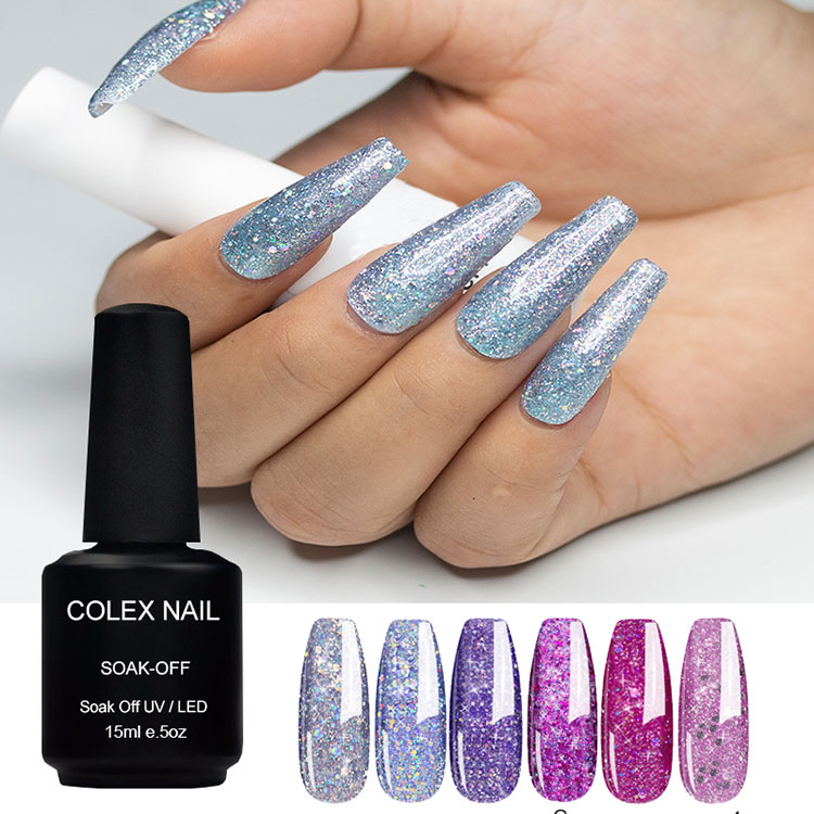 Sparkly makintab na puting pilak na kumikinang na gel polish